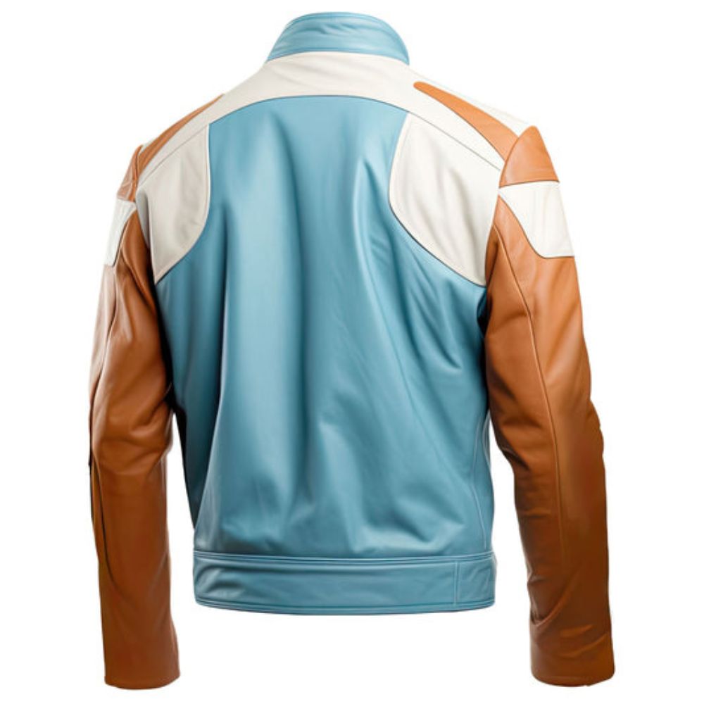 Men's White Bomber Biker Genuine Sheepskin Leather Jacket