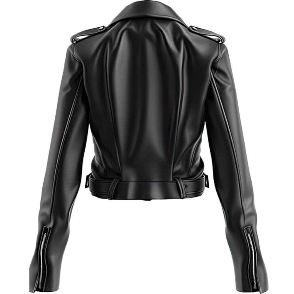 Women's Black Slim-Fit Motorcycle Genuine Sheepskin Leather Jacket