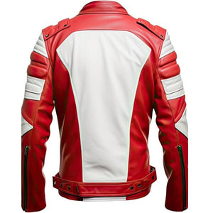 Men's Red Café Racer Genuine Sheepskin Motorcycle Leather Jacket