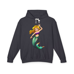 Cheerful Young Mermaid Casual Wear - Girls Lightweight Hooded Sweatshirt