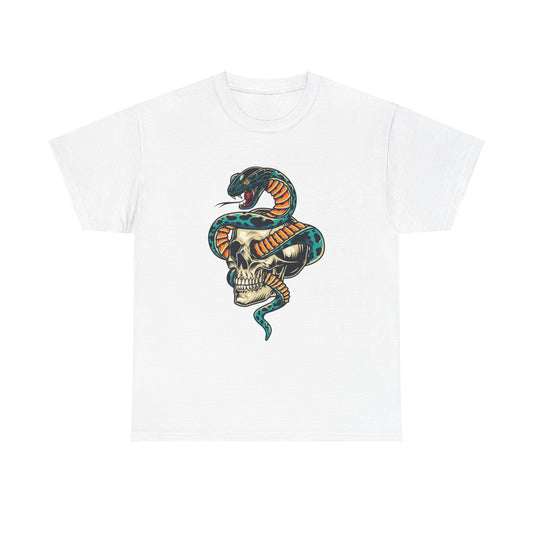 Snake Skull Tattoo Casual Wear Unisex Heavy Cotton T-Shirts