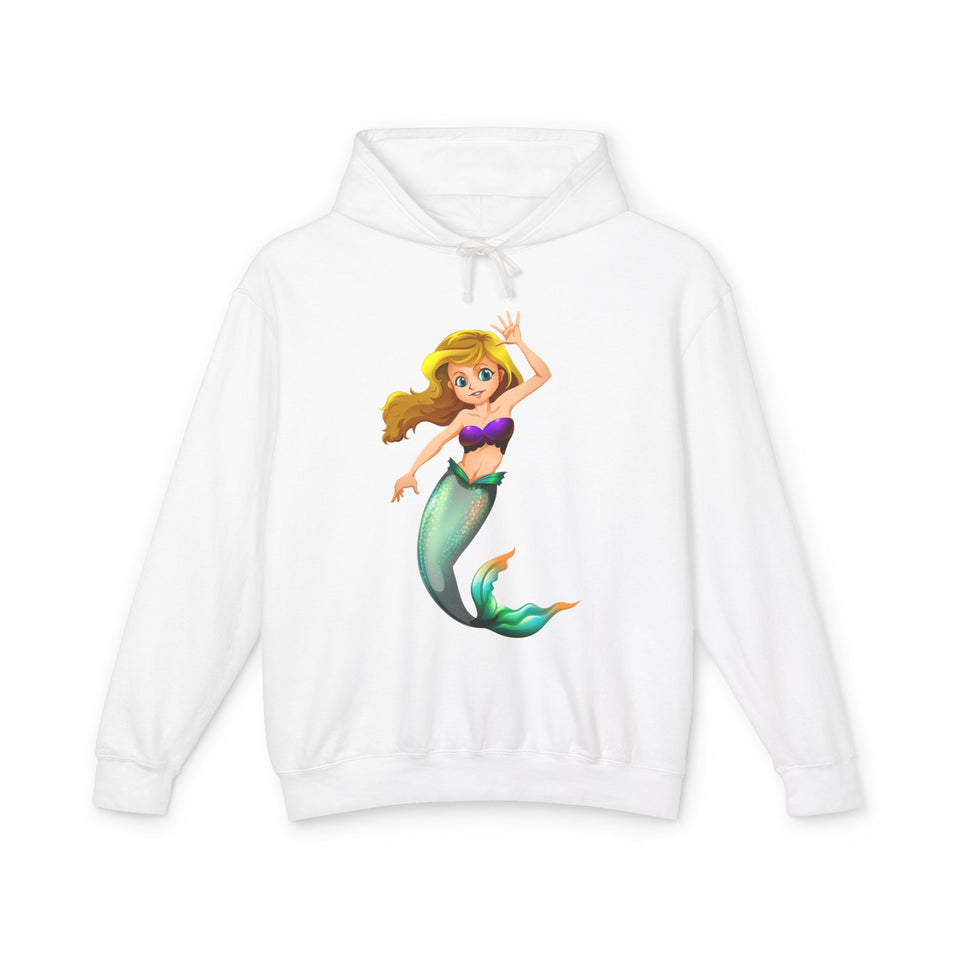 Cheerful Young Mermaid Casual Wear - Girls Lightweight Hooded Sweatshirt