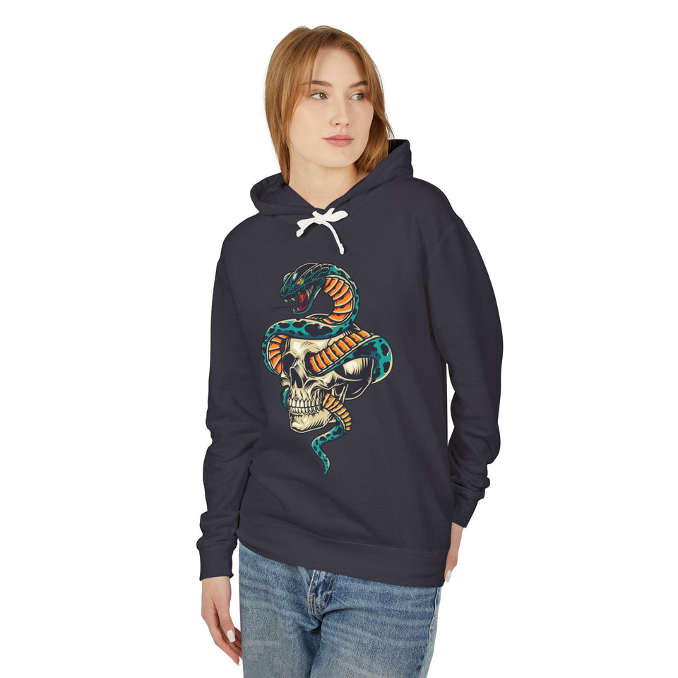 Snake Skull Casual Wear - Unisex Lightweight Hooded Sweatshirt