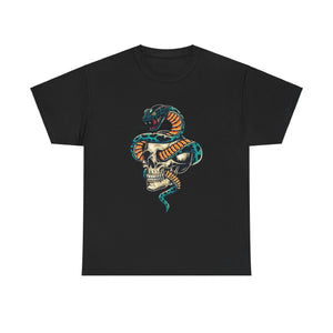 Snake Skull Tattoo Casual Wear Unisex Heavy Cotton T-Shirts