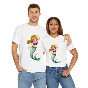 Cheerful Young Mermaid Casual Wear Girls Heavy Cotton T-Shirts