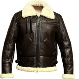 Men's Brown Classic Aviator B3 Bomber Genuine Sheepskin Leather Jacket