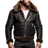 Men’s Black Aviator B3 Bomber Faux Fur Genuine Cowhide Leather Jacket