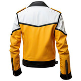 Men’s Yellow-White Café Racer Premium Sheepskin Leather Jacket