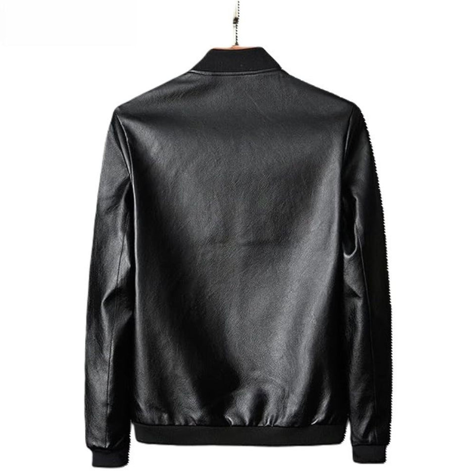 Men’s Classic Black Premium Sheepskin Leather Bomber Jacket