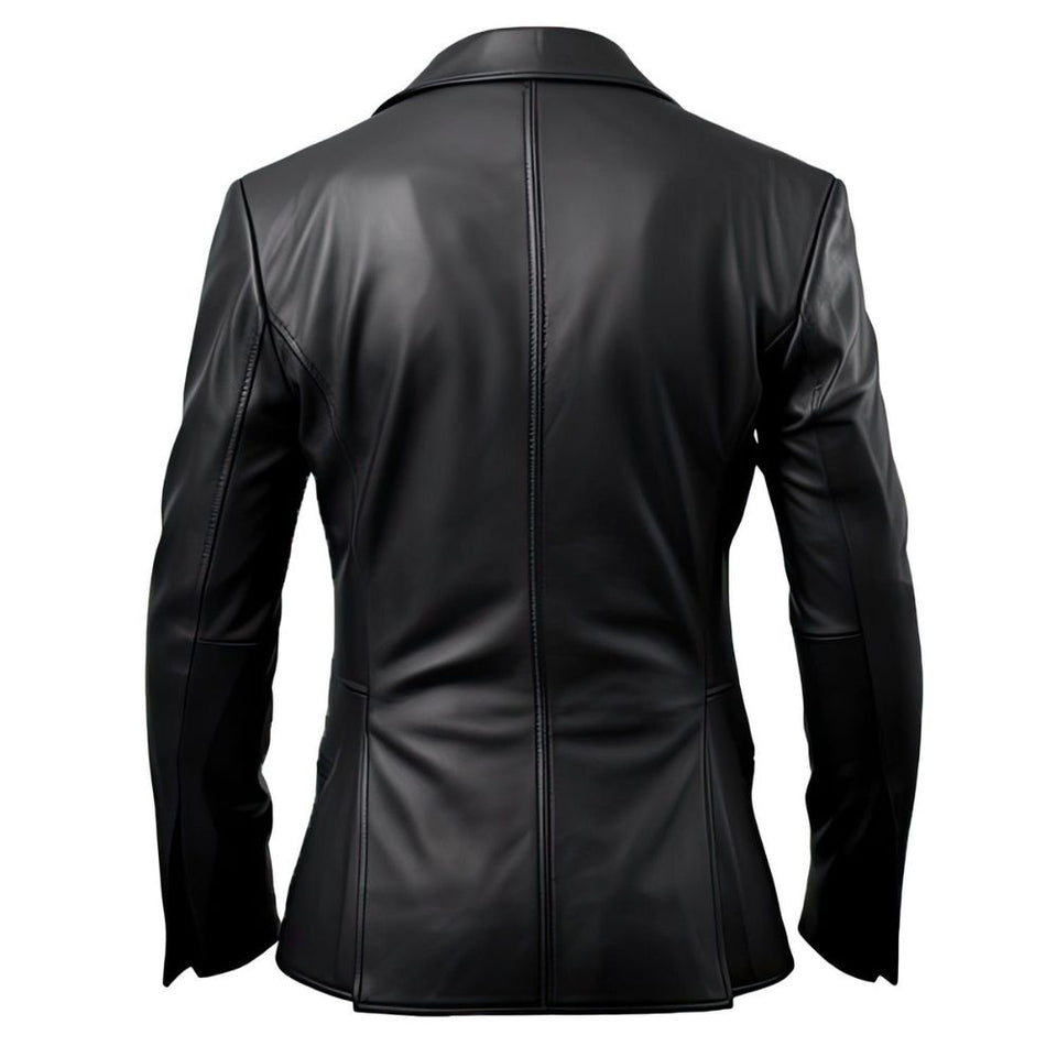 Men's Black Genuine Sheepskin Blazer Notch Lapel collar Leather Coat