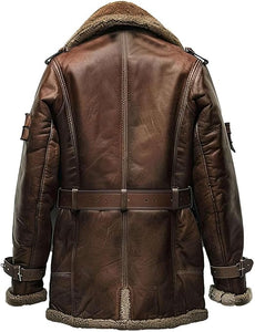 Men’s Classic Brown Faux-Shearling Genuine Sheepskin Leather Coat