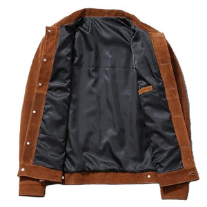 Men’s Brown Vintage Bike-Rider Genuine Suede Leather Jacket