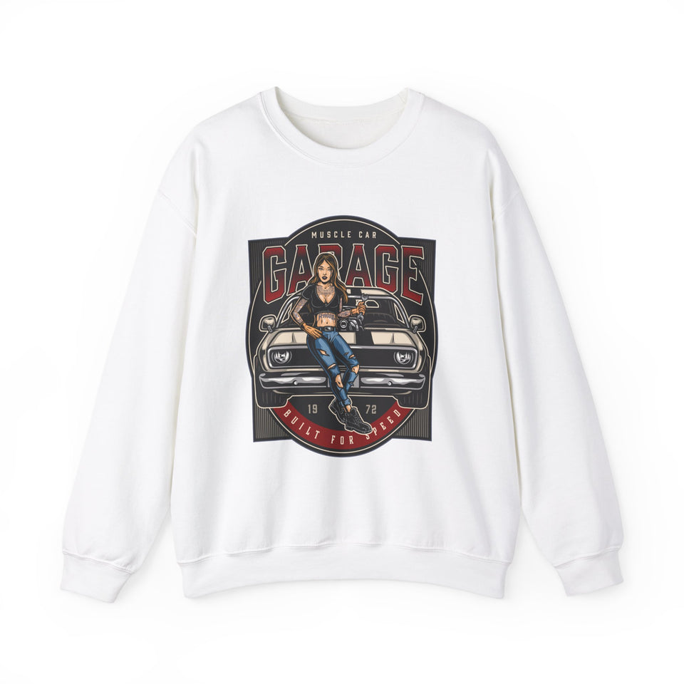 Muscle Car Garage  Girls Heavy Blend™ White Sweatshirt