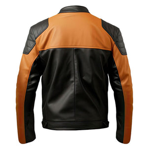 Men’s Racer Peanut-Brown Black Premium Sheepskin Leather Jacket