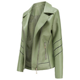 Women's Green Genuine Sheepskin Stylish Moto Biker Leather Jacket