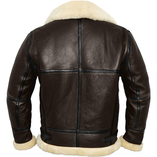 Men's Vintage Faux Fur Genuine Sheepskin Leather Jacket