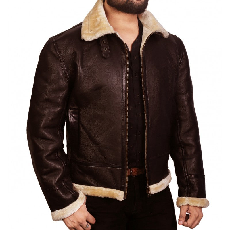 Men’s Brown Aviator B3 Bomber Genuine Cowhide Leather Jacket