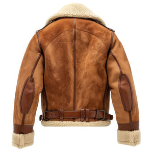 Men’s Brown Genuine Suede Shearling Lined Aviator Leather Jacket