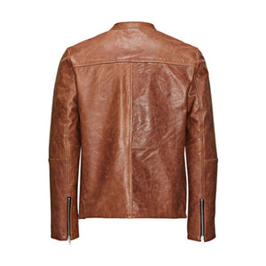 Men's Distressed Brown Moto-Biker Genuine Lambskin Leather Jacket