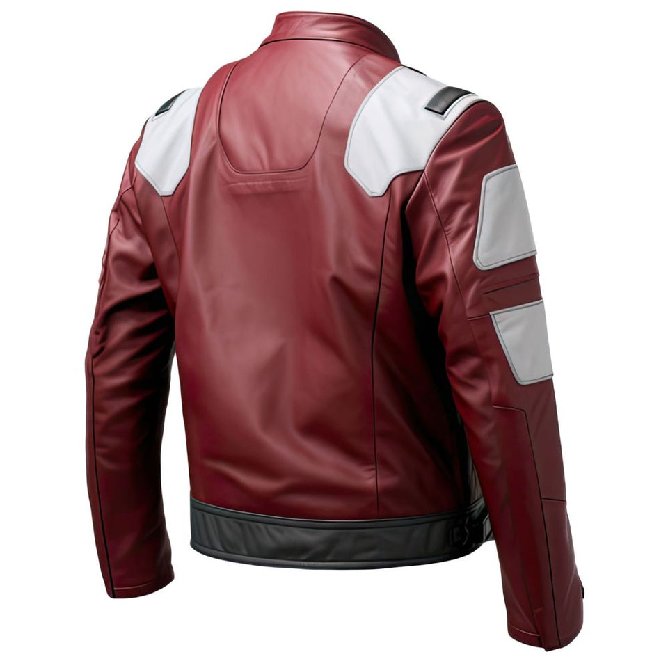 Mens Maroon Café Racer Genuine Sheepskin Motorcycle Leather Jacket