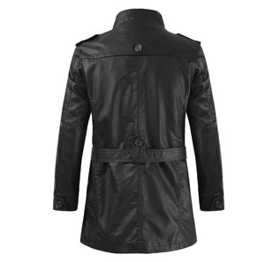 Men’s Classic Black Genuine Sheepskin Leather Trench Coat