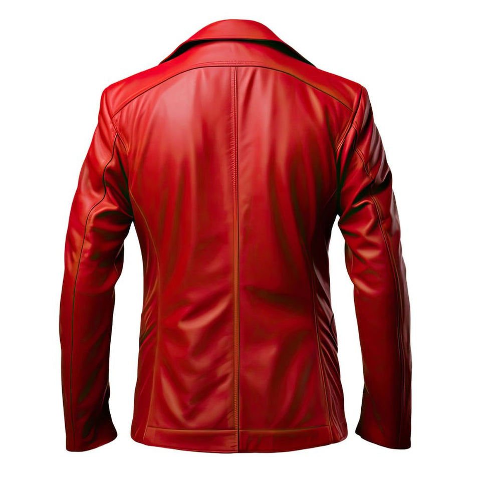 Men’s Red Genuine Sheepskin Notch Lapel Collar Blazer Leather Jacket