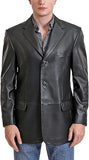 Men's Solid Black Slim-Fit Genuine Sheepskin Leather Coat