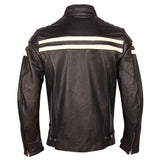 Men's Stylish Cafe Racer White Stripped Black Genuine Leather Jacket