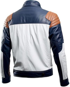 Men's White-Brown Bomber Sleek Premium Sheepskin Leather Jacket