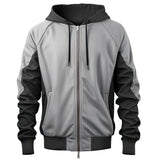 Men's Grey Outerwear Hooded Bomber Genuine Lambskin Leather Jacket