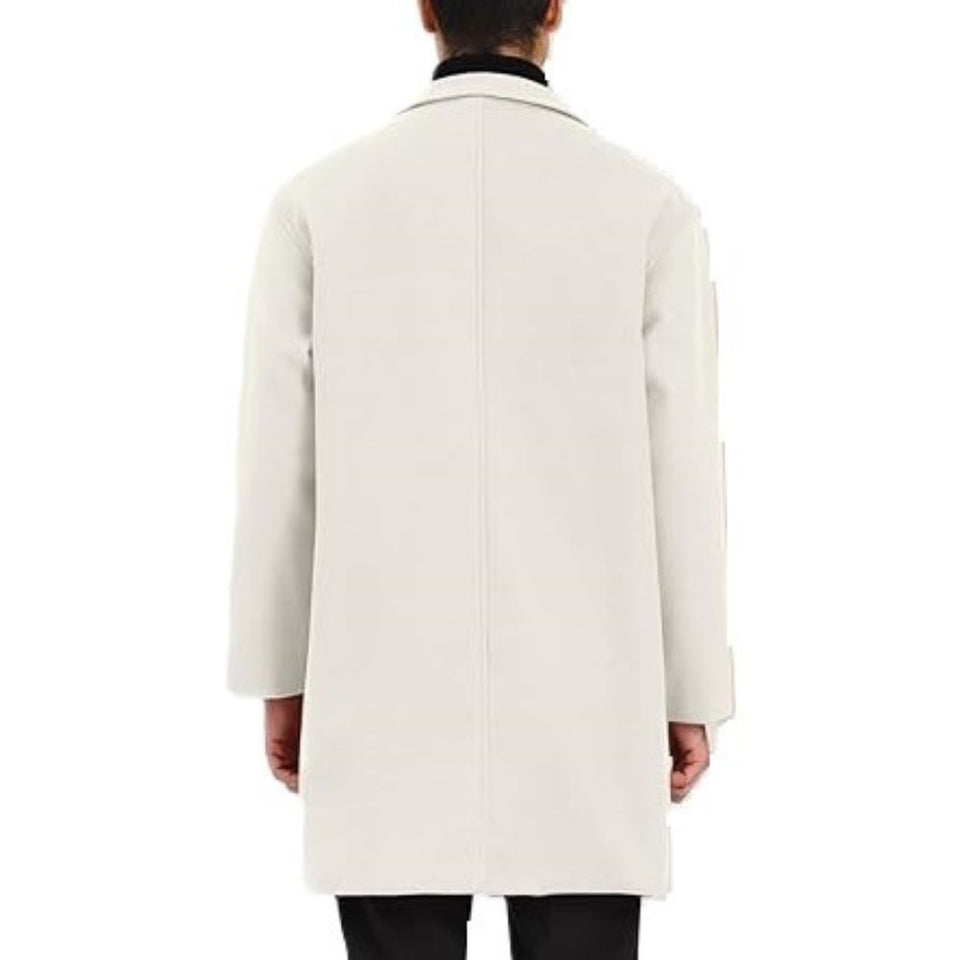 Men's White Notch Lapel Collar Sheepskin Trench Leather Long Coat