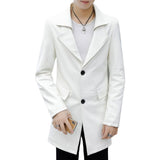 Men's White Notch Lapel Collar Sheepskin Trench Leather Long Coat