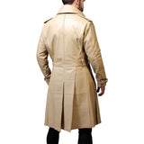 Men’s Beige Brown Versatile Sheepskin Fit  Long Trench Leather Coat