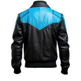 Men's Black Blue Genuine Sheepskin Quilted Bomber Biker Leather Jacket