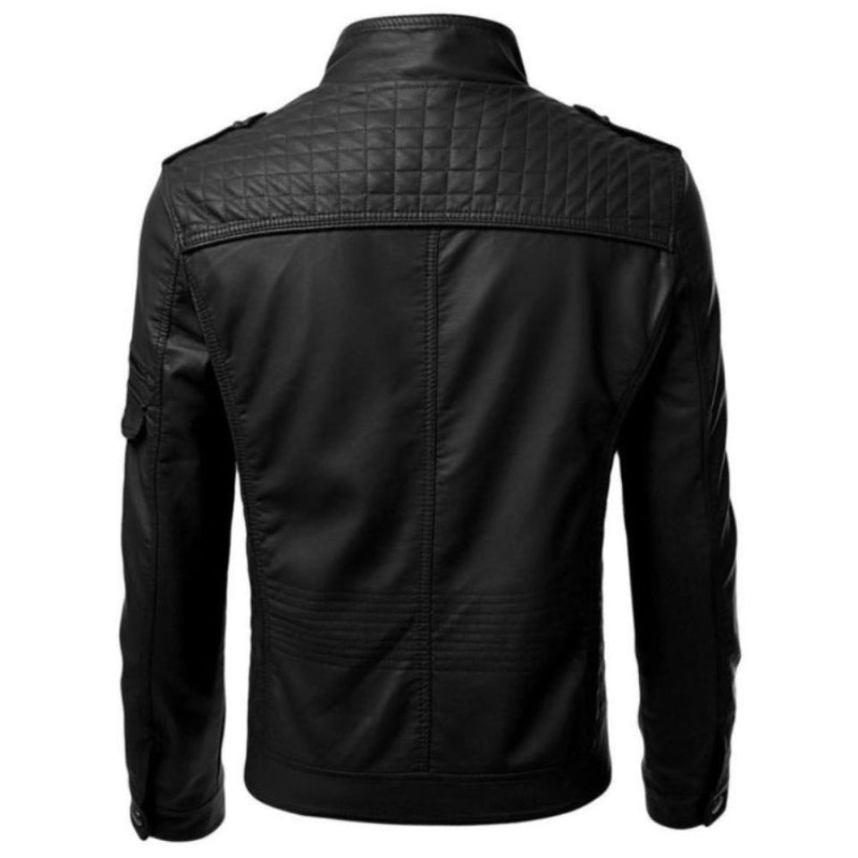 Men’s Black Multi-Pocket Zippered Biker Racer Premium Leather Jacket