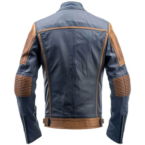 Men’s Blue Motorcycle Quilted Genuine Sheepskin Leather Jacket