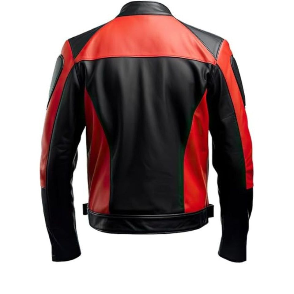 Men's Bold Red-Black Stylish Biker Genuine Sheepskin Leather Jacket