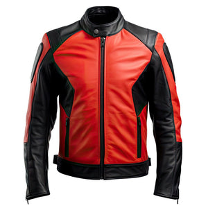 Men's Bold Red-Black Stylish Biker Genuine Sheepskin Leather Jacket