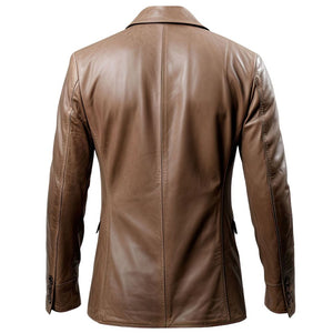 Men’s Brown Notch Collar Two-Button Formal Premium Leather Blazer