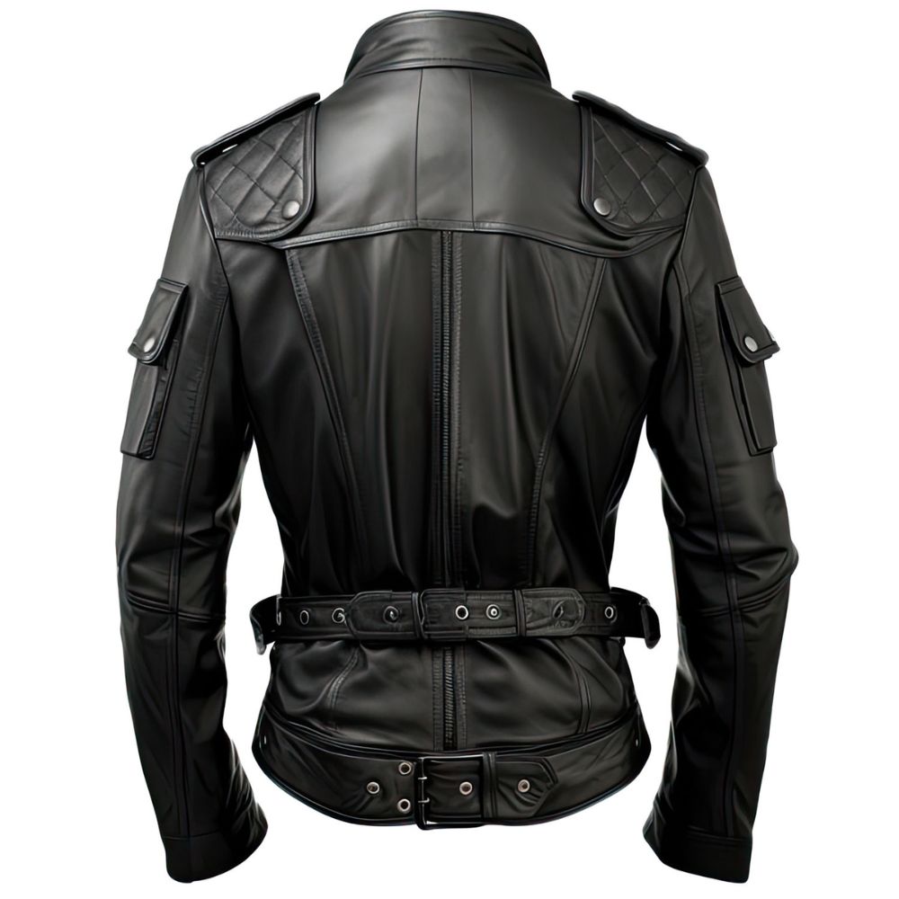 Men’s Biker Black Stand-up Collar Genuine Sheepskin Leather Jacket