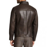 Men's Coffee Brown Genuine Lambskin Front Flap Pockets Leather Jacket