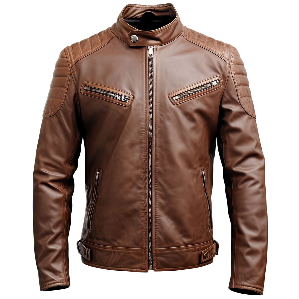 Men's DiJacketstressed Finish Brown Bomber Genuine Sheepskin Leather