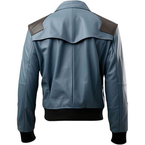 Men's Dusky Blue Flap-Pocket Premium Sheepskin Bomber Biker Leather Jacket