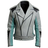 Men’s Grey Quilted Motorcycle Premium Sheepskin Leather Jacket