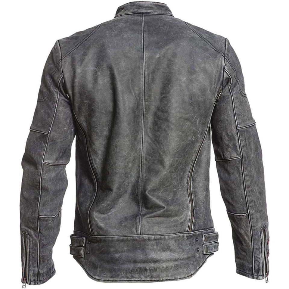 Men’s Grey Moto-Racer Vintage Genuine Cowhide Leather Jacket