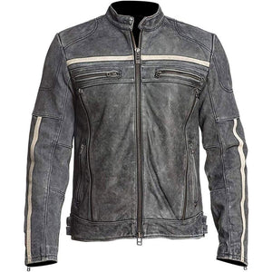 Men’s Grey Moto-Racer Vintage Genuine Cowhide Leather Jacket