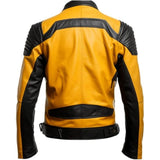 Men's Mustard-Yellow Black Cafe Racer Genuine Sheepskin Leather Jacket