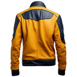 Men's Mustard Yellow-Black Genuine Sheepskin Motorcycle Leather Jacket