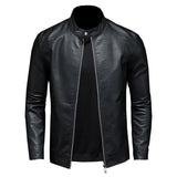 Men’s Black Stand-Up Collar Biker Genuine Sheepskin Leather Jacket