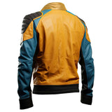 Men's Yellow Contrasted Genuine Sheepskin Moto Biker Leather Jacket